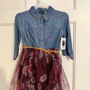 Chic Denim and Floral Dress for Kids